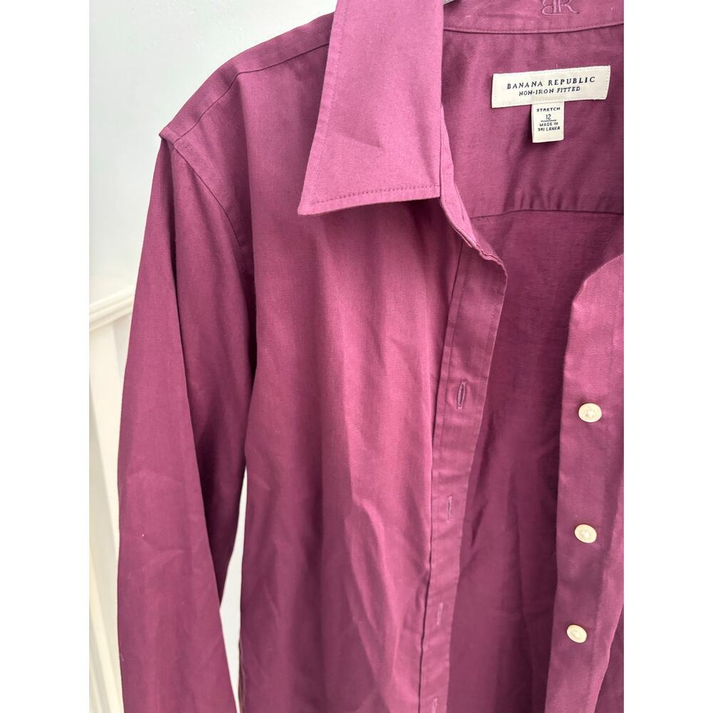 Banana Republic Non-Iron Fitted Shirt Womens Size 12 Purple Stretch Button - Picture 10 of 12
